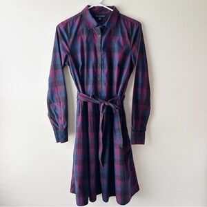 Brooks Brothers 100% Cotton Midi Shirtdress Plaid Checkered Navy Blue Purple 6